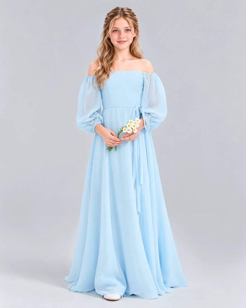 Baby Blue A-line Junior Bridesmaid Dress Front