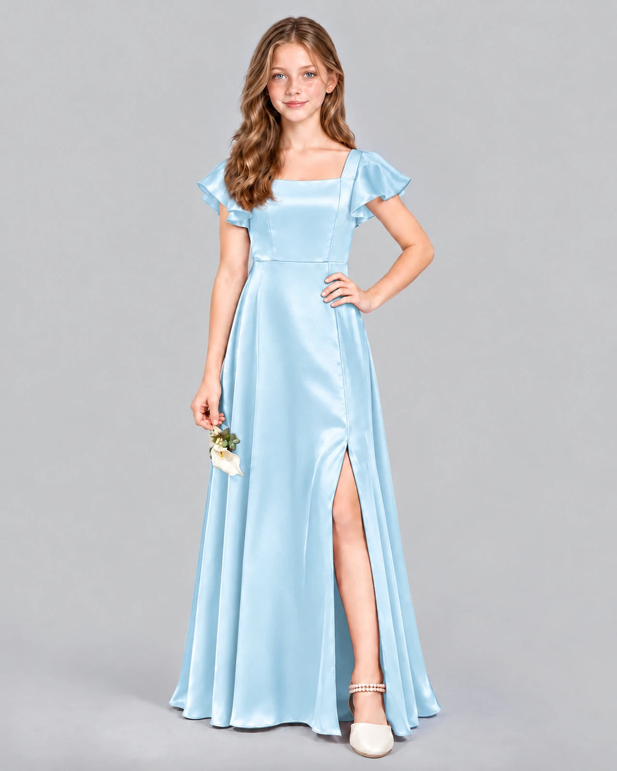Baby Blue A-line Junior Bridesmaid Dress Front
