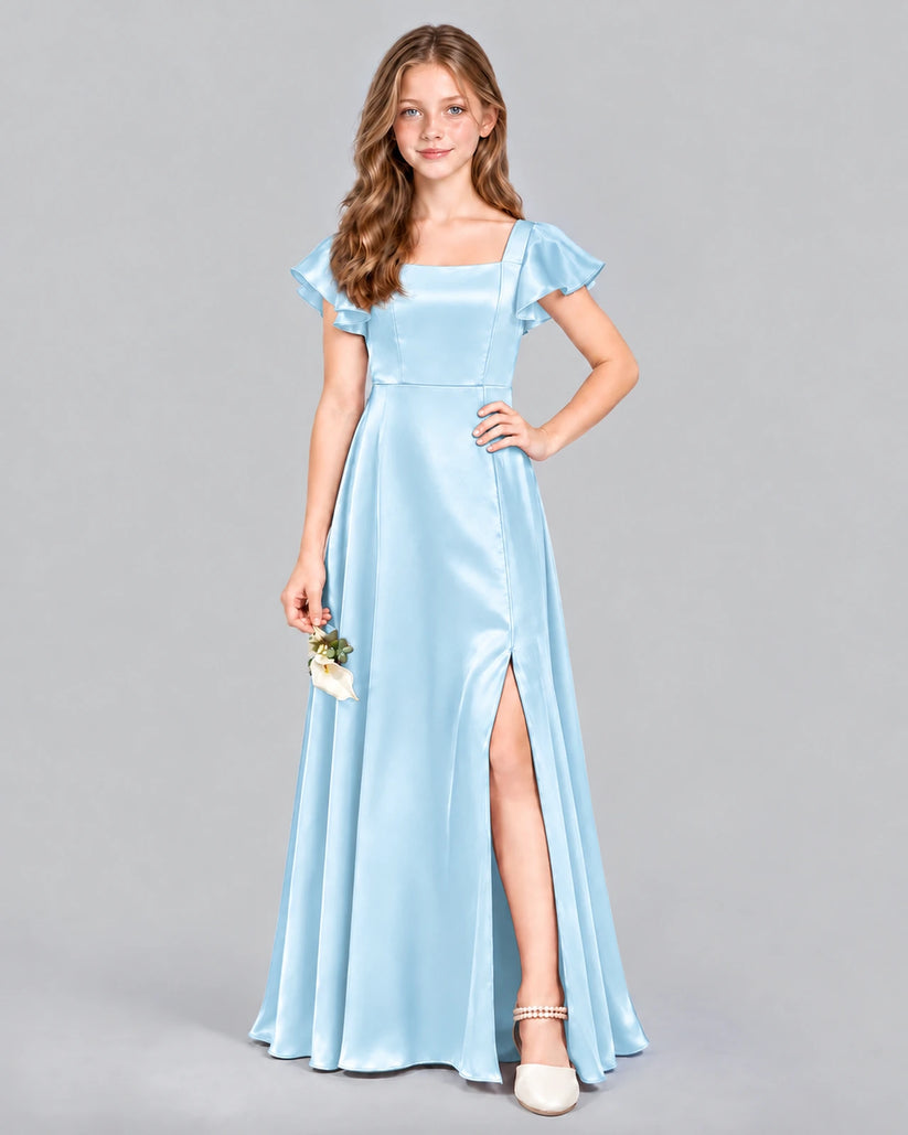 Baby Blue A-line Junior Bridesmaid Dress Front