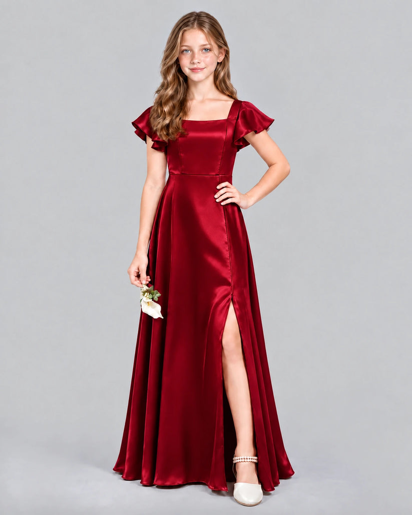 Burgundy A-line Junior Bridesmaid Dress Front