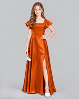 Burnt Orange A-line Junior Bridesmaid Dress Front