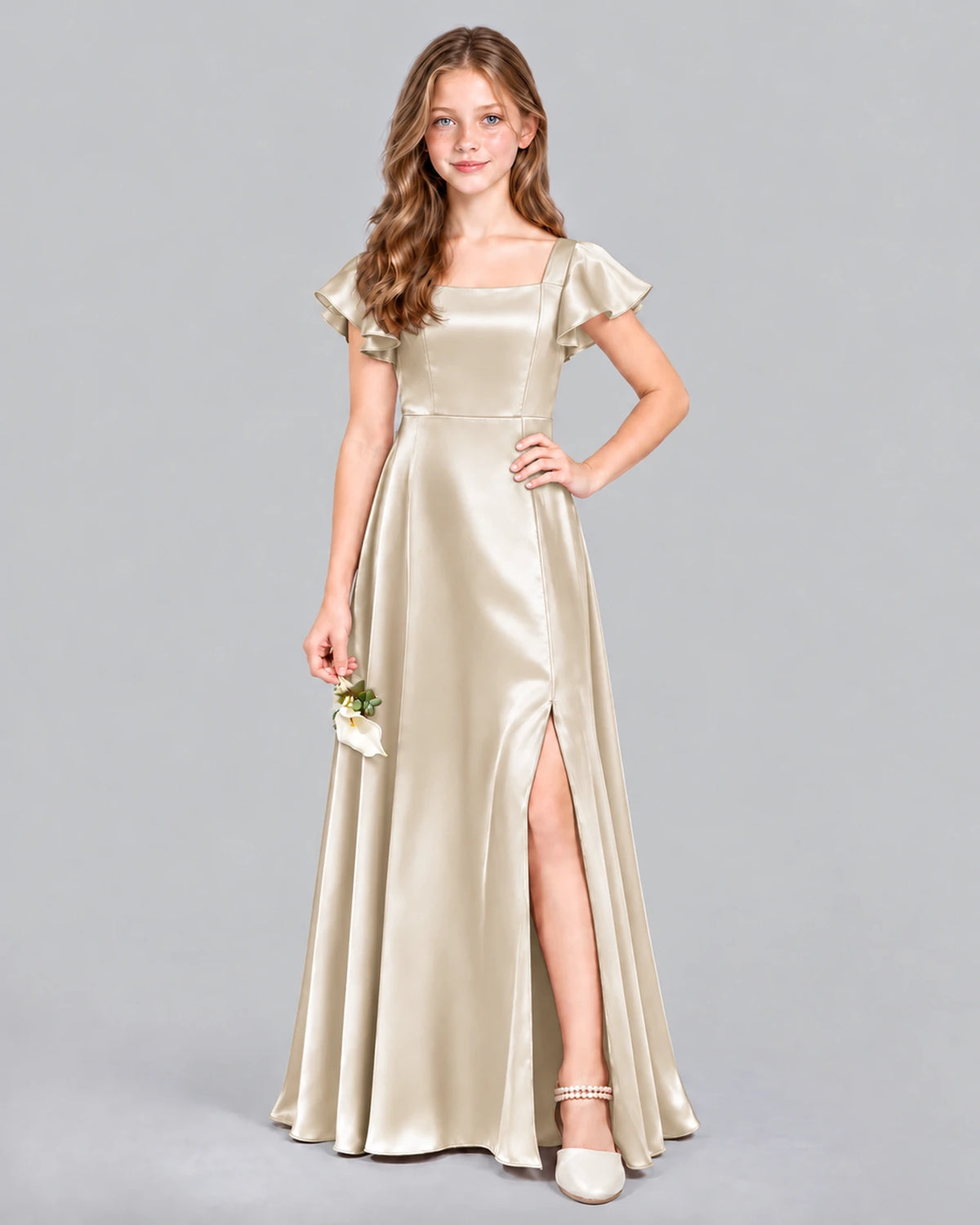 Champagne A-line Junior Bridesmaid Dress Front