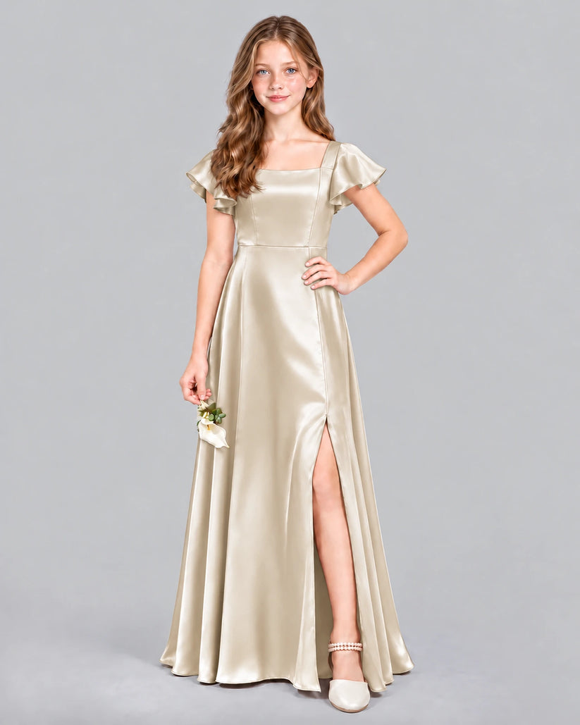 Champagne A-line Junior Bridesmaid Dress Front