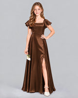Chocolate A-line Junior Bridesmaid Dress Front