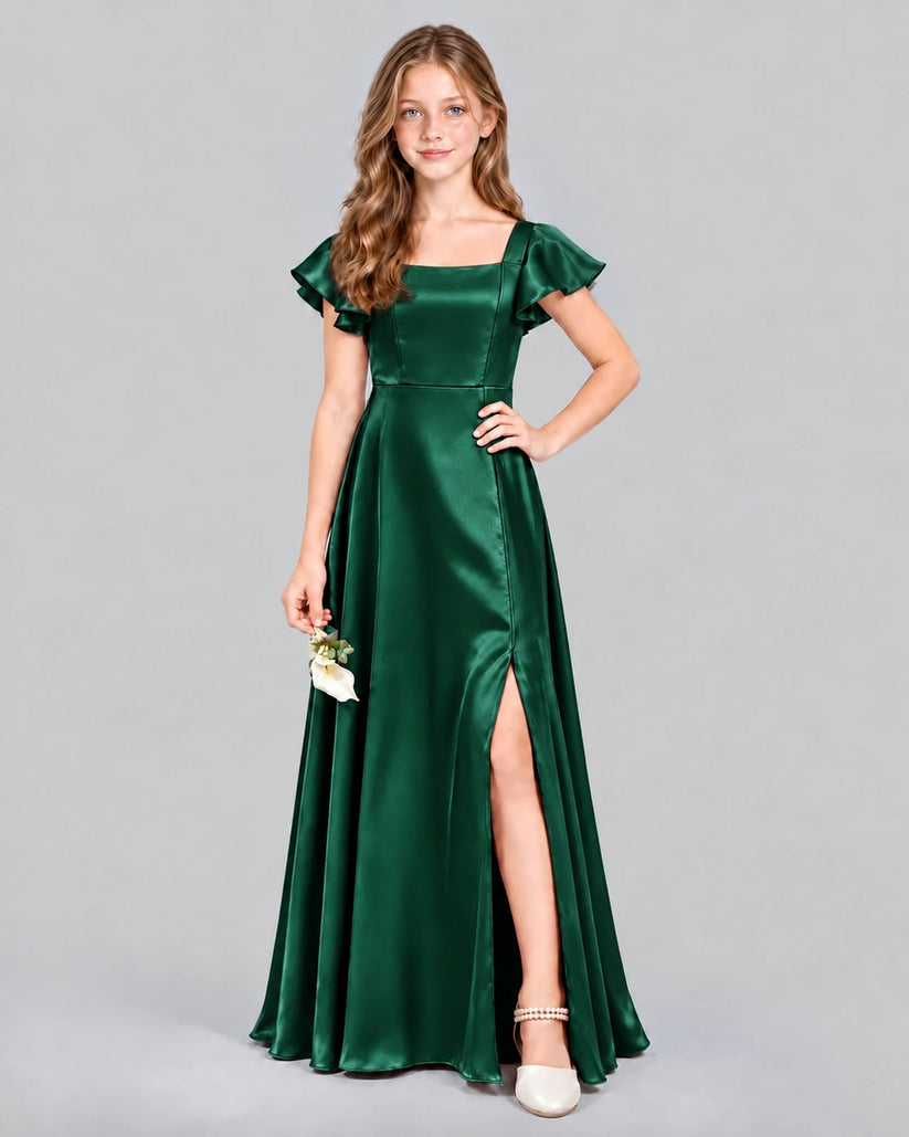 Dark Green A-line Junior Bridesmaid Dress Front