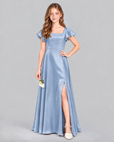 Dusty Blue A-line Junior Bridesmaid Dress Front