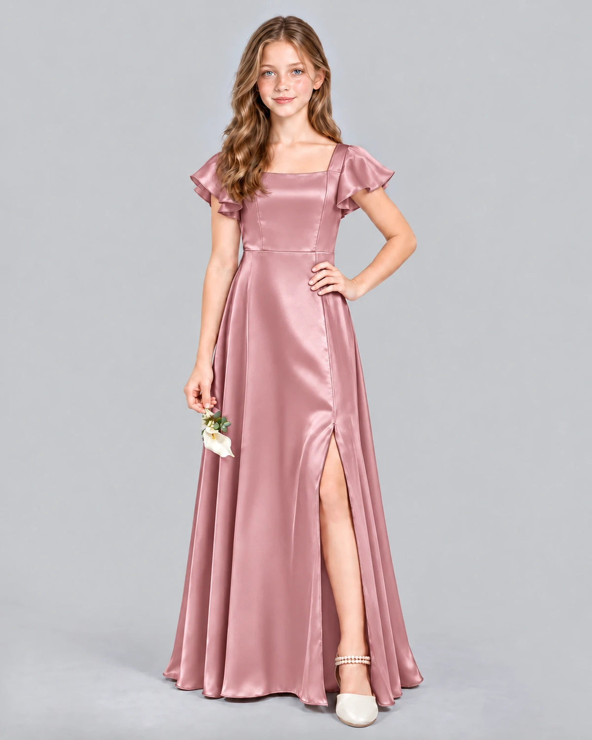 Dusty Rose A-line Junior Bridesmaid Dress Front