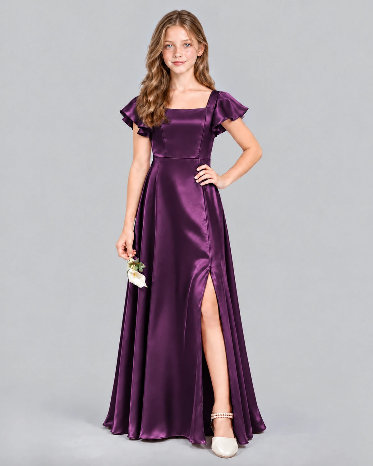 Grape A-line Junior Bridesmaid Dress Front