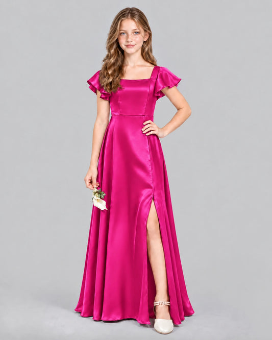 Hot Pink A-line Junior Bridesmaid Dress Front