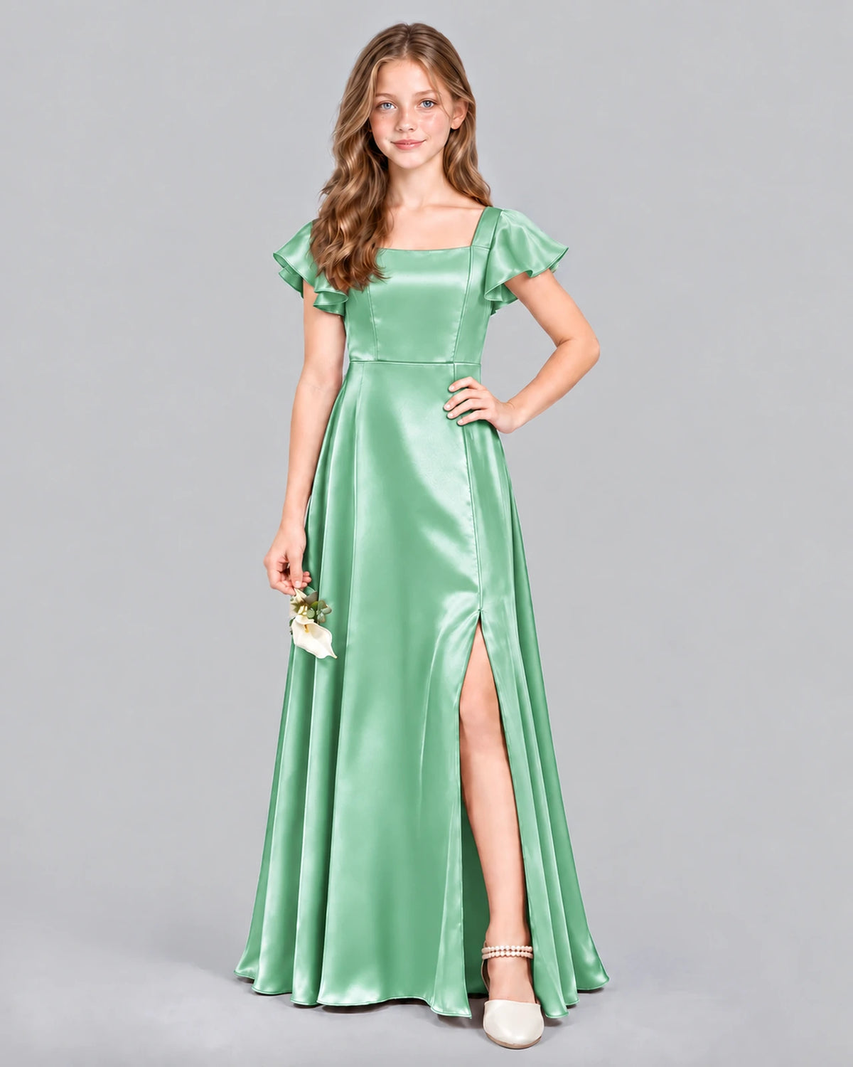 Mint Green A-line Junior Bridesmaid Dress Front