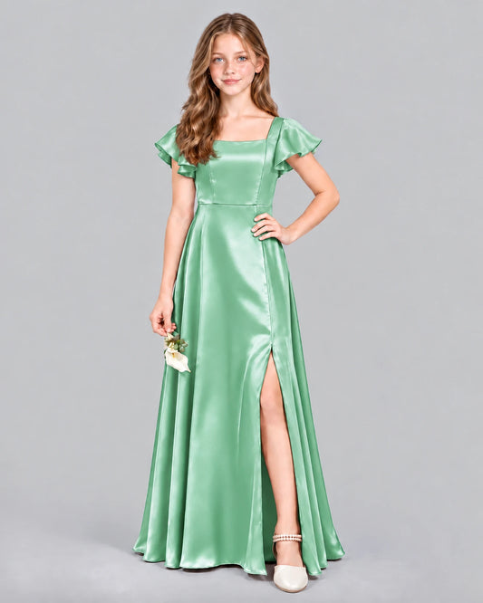 Mint Green A-line Junior Bridesmaid Dress Front
