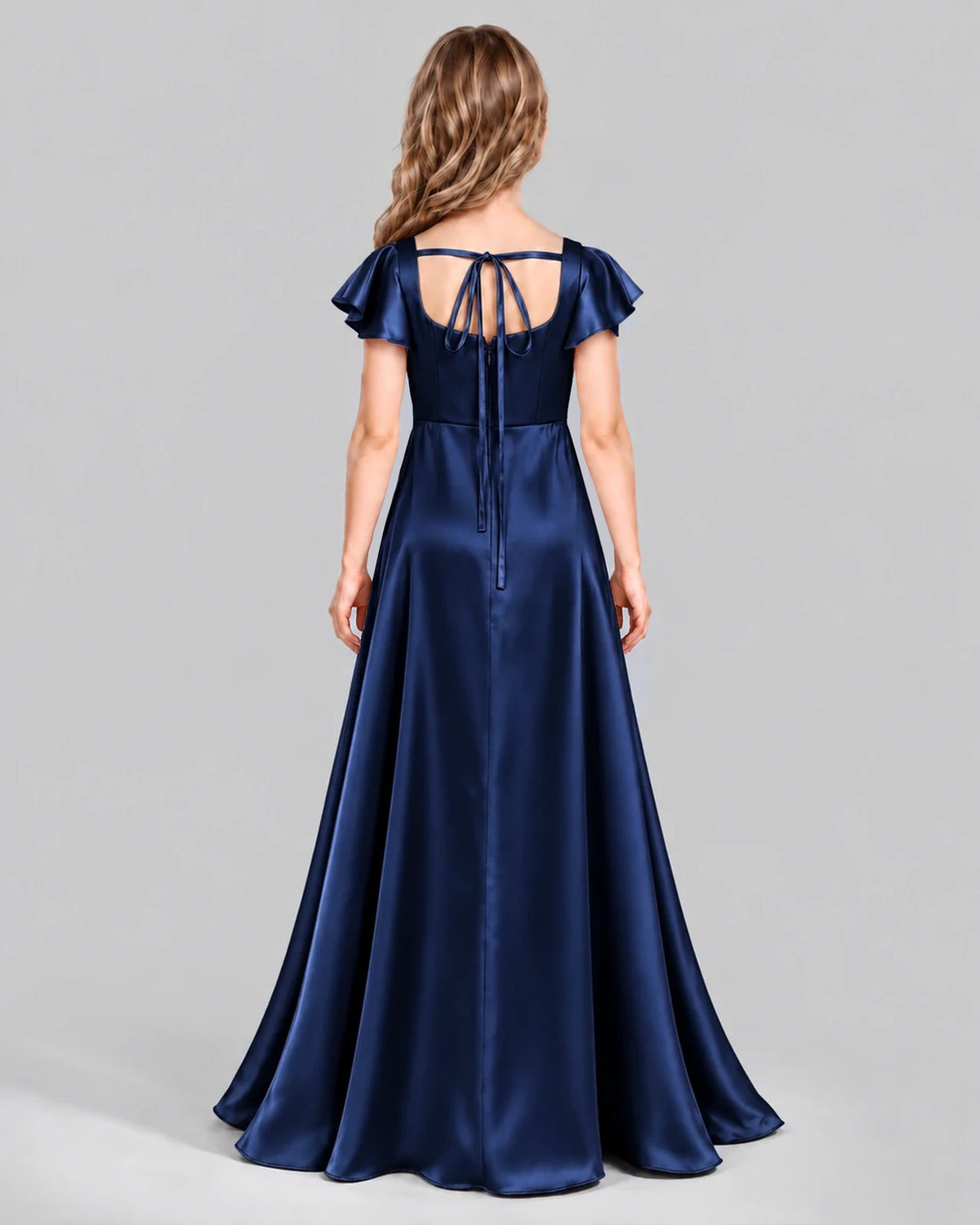 Navy Blue A-line Junior Bridesmaid Dress Back [Shared]
