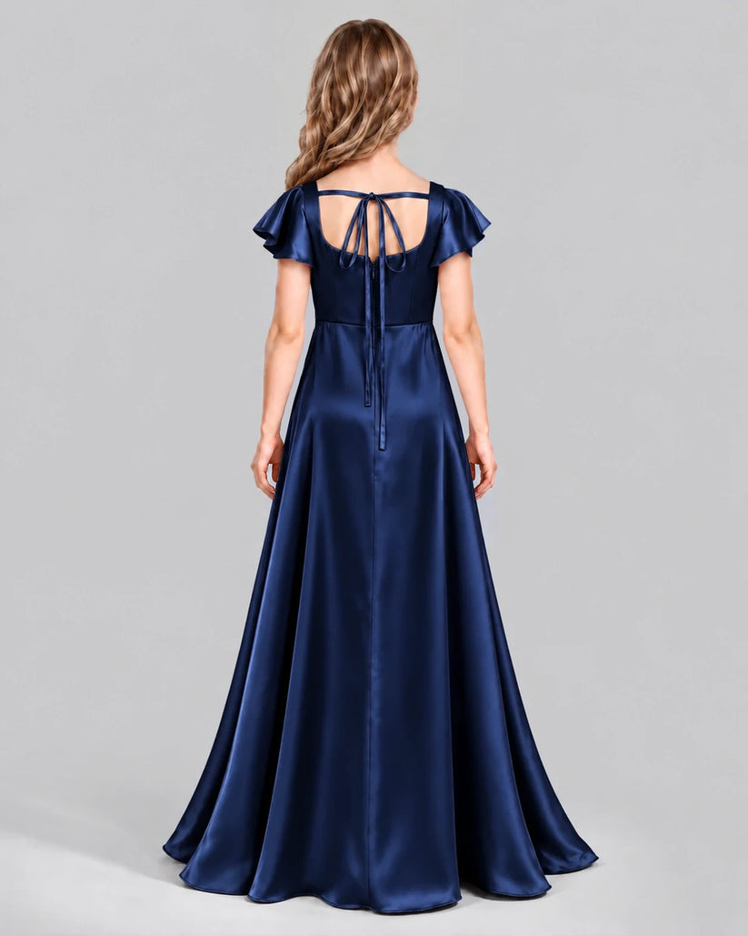 Navy Blue A-line Junior Bridesmaid Dress Back [Shared]
