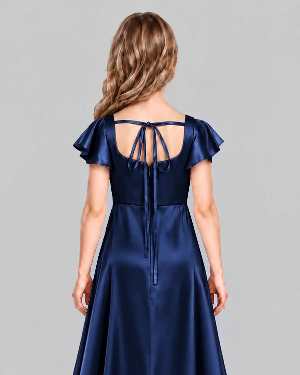 Navy Blue A-line Junior Bridesmaid Dress Back_Detail [Shared]