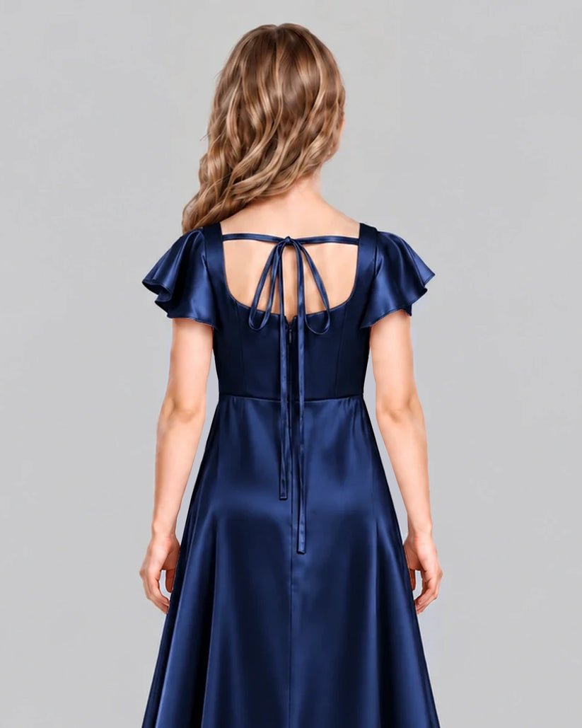 Navy Blue A-line Junior Bridesmaid Dress Back_Detail [Shared]