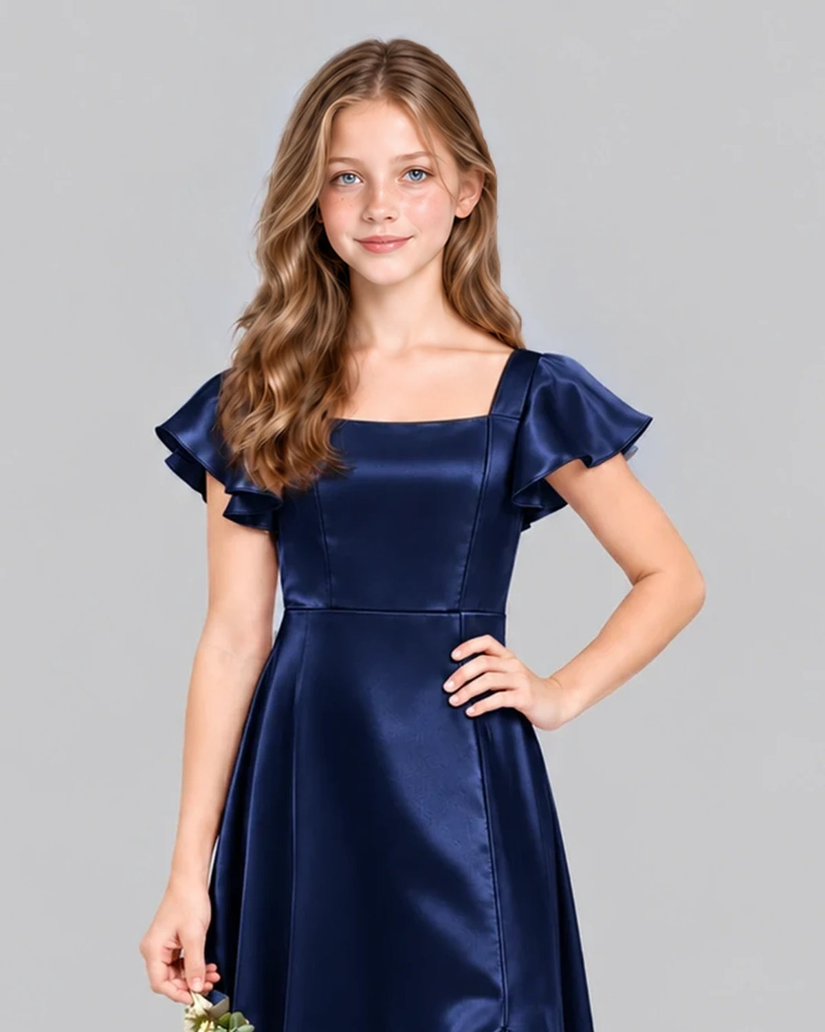 Navy Blue A-line Junior Bridesmaid Dress Detail [Shared]