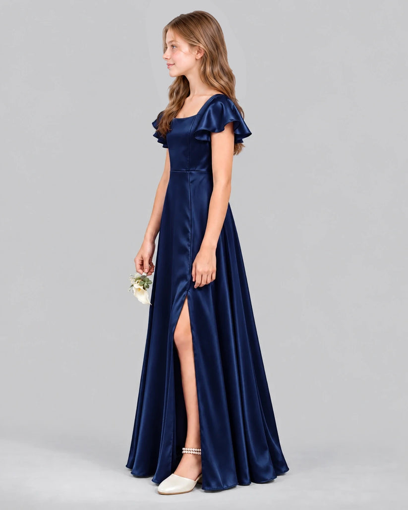 Navy Blue A-line Junior Bridesmaid Dress Side [Shared]