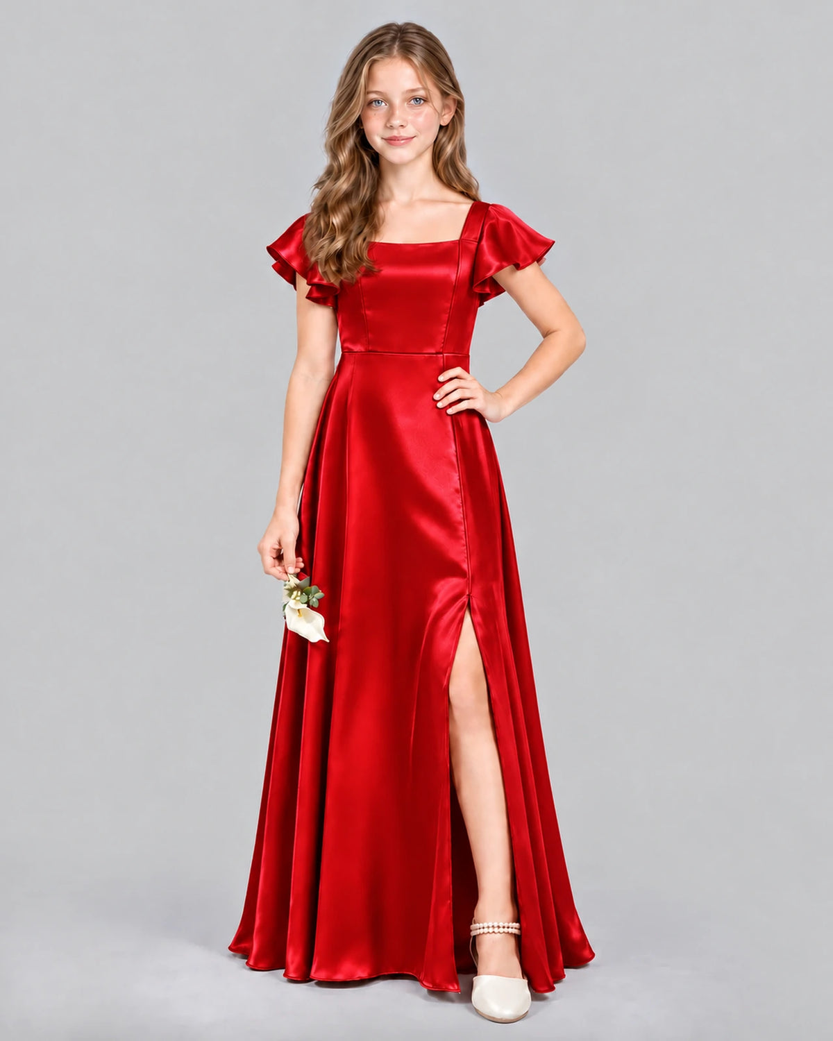 Red A-line Junior Bridesmaid Dress Front