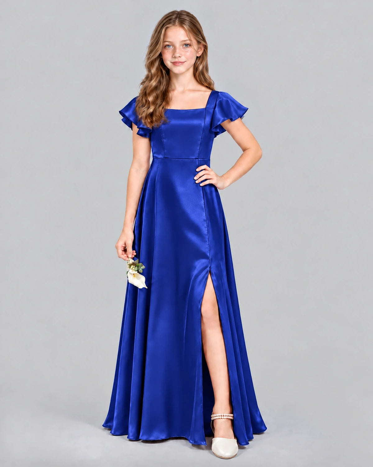 Royal Blue A-line Junior Bridesmaid Dress Front