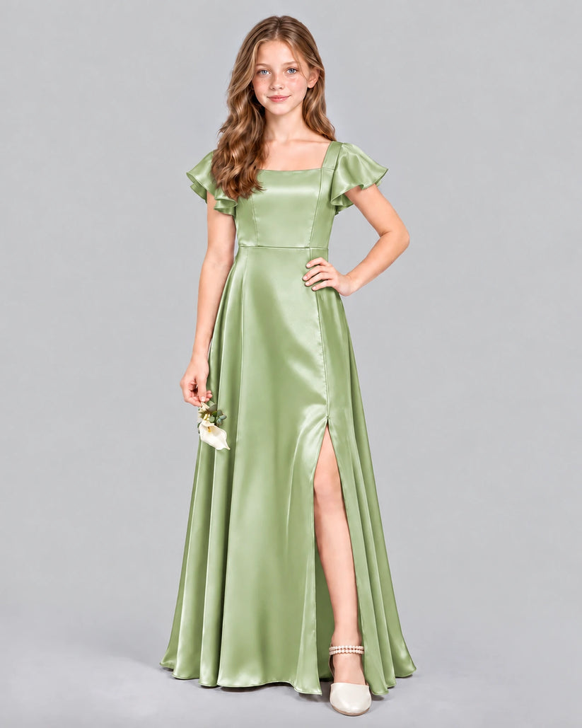 Sage Green A-line Junior Bridesmaid Dress Front