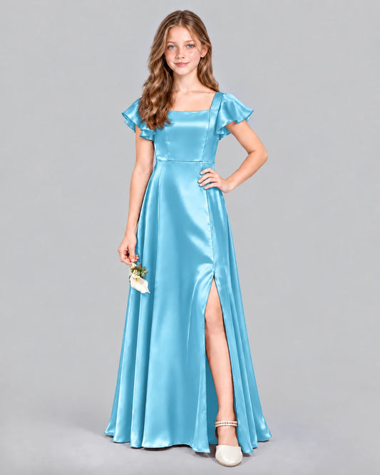 Sky Blue A-line Junior Bridesmaid Dress Front