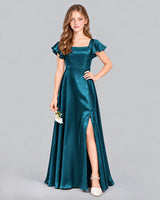 Teal A-line Junior Bridesmaid Dress Front