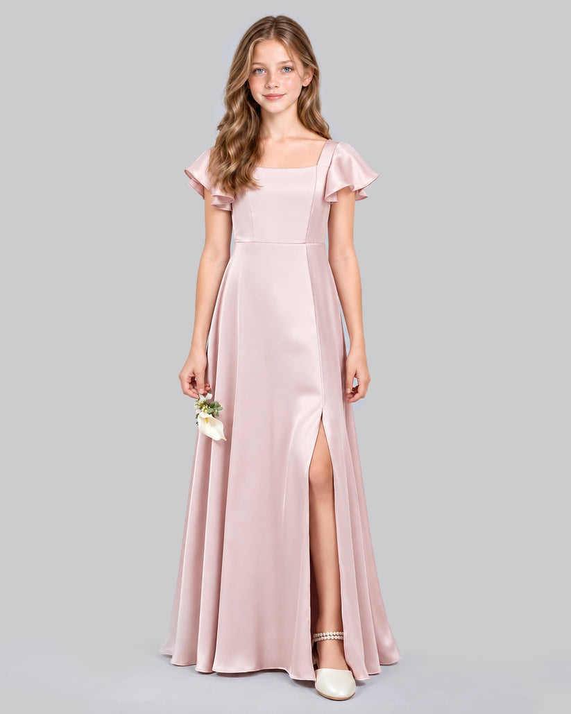 Blush Pink A-line Junior Bridesmaid Dress Front