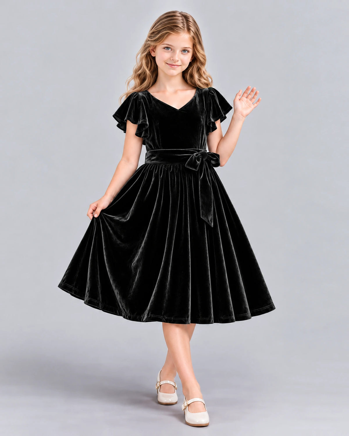 Black A-line Girls Formal Dress Front