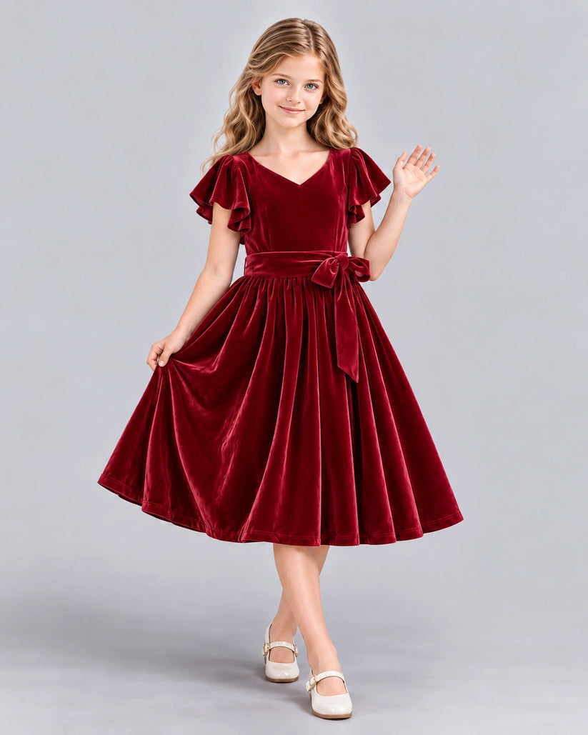 Burgundy A-line Girls Formal Dress Front