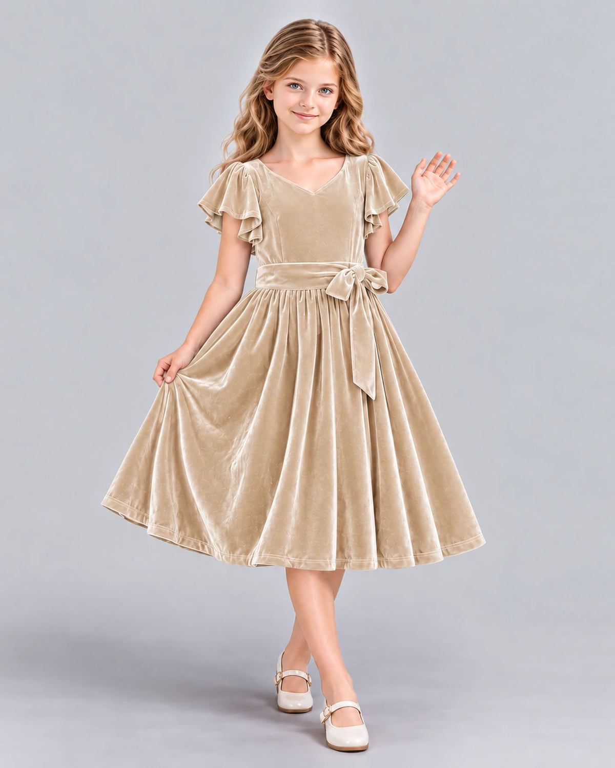 Champagne A-line Girls Formal Dress Front