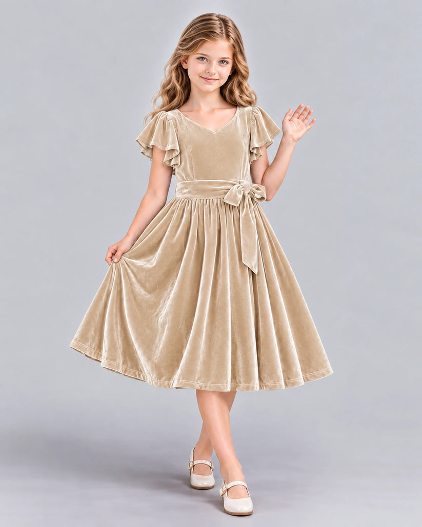 Champagne A-line Girls Formal Dress Front