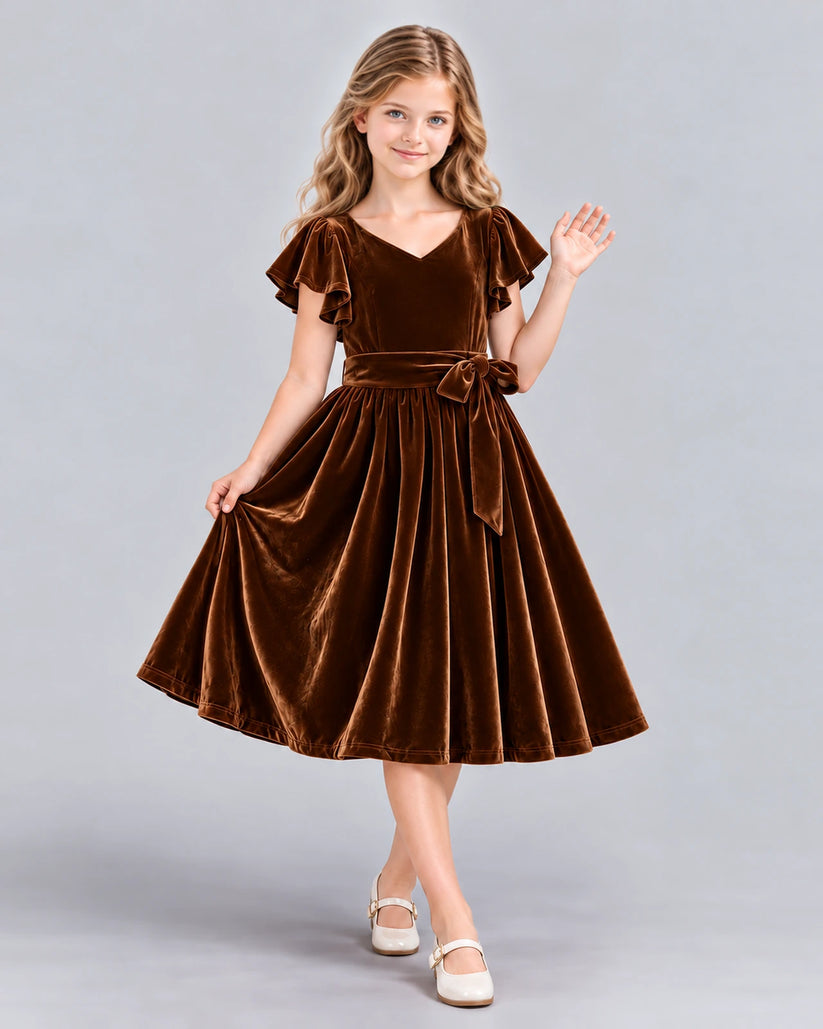 Chocolate A-line Girls Formal Dress Front