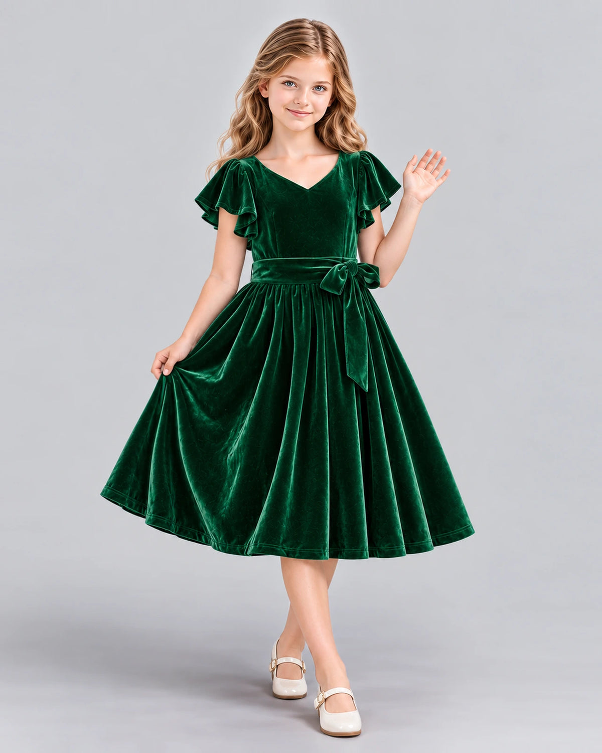 Dark Green A-line Girls Formal Dress Front