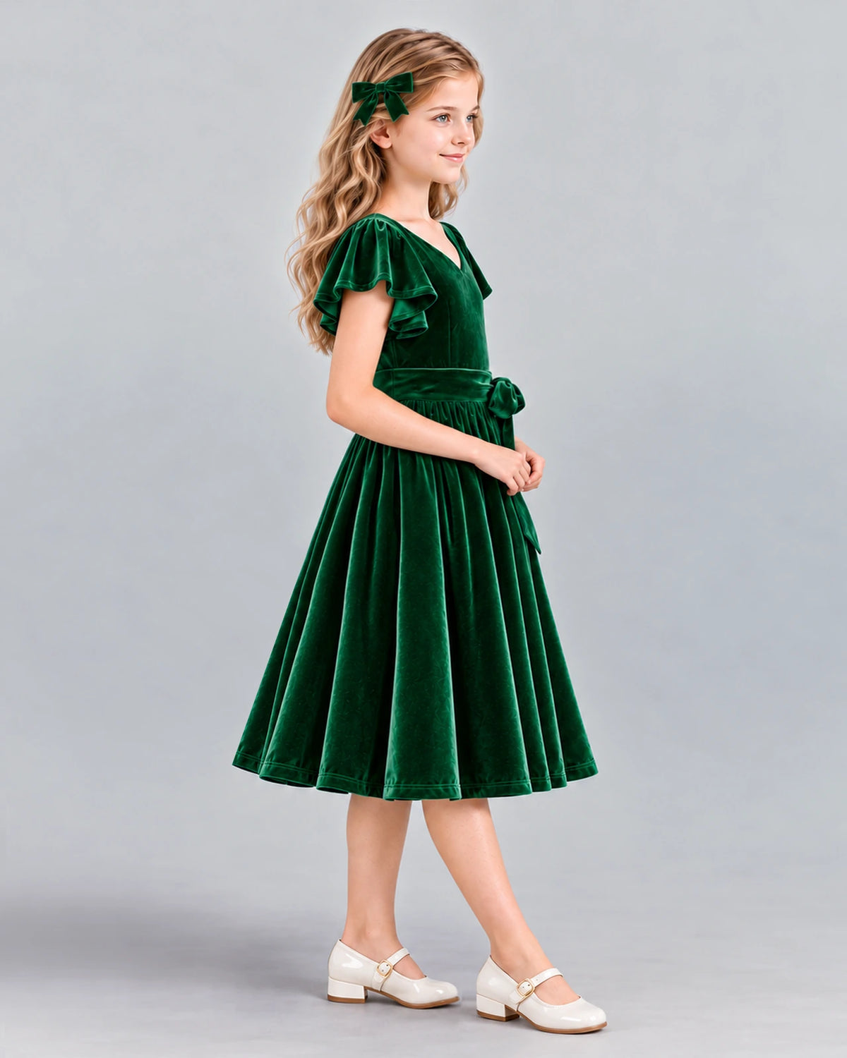 Dark Green A-line Girls Formal Dress Side [Shared]