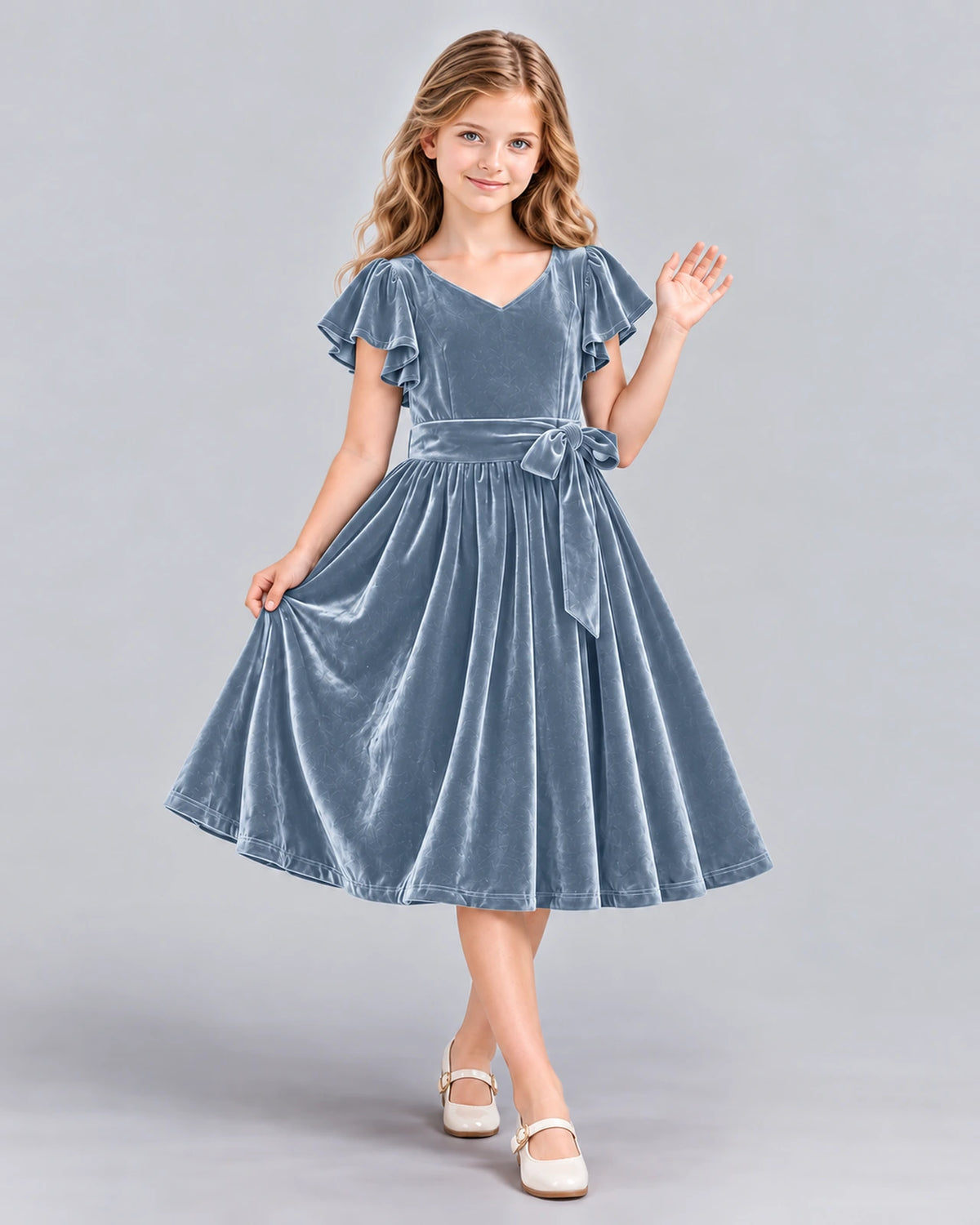 Dusty Blue A-line Girls Formal Dress Front