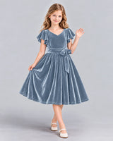 Dusty Blue A-line Girls Formal Dress Front