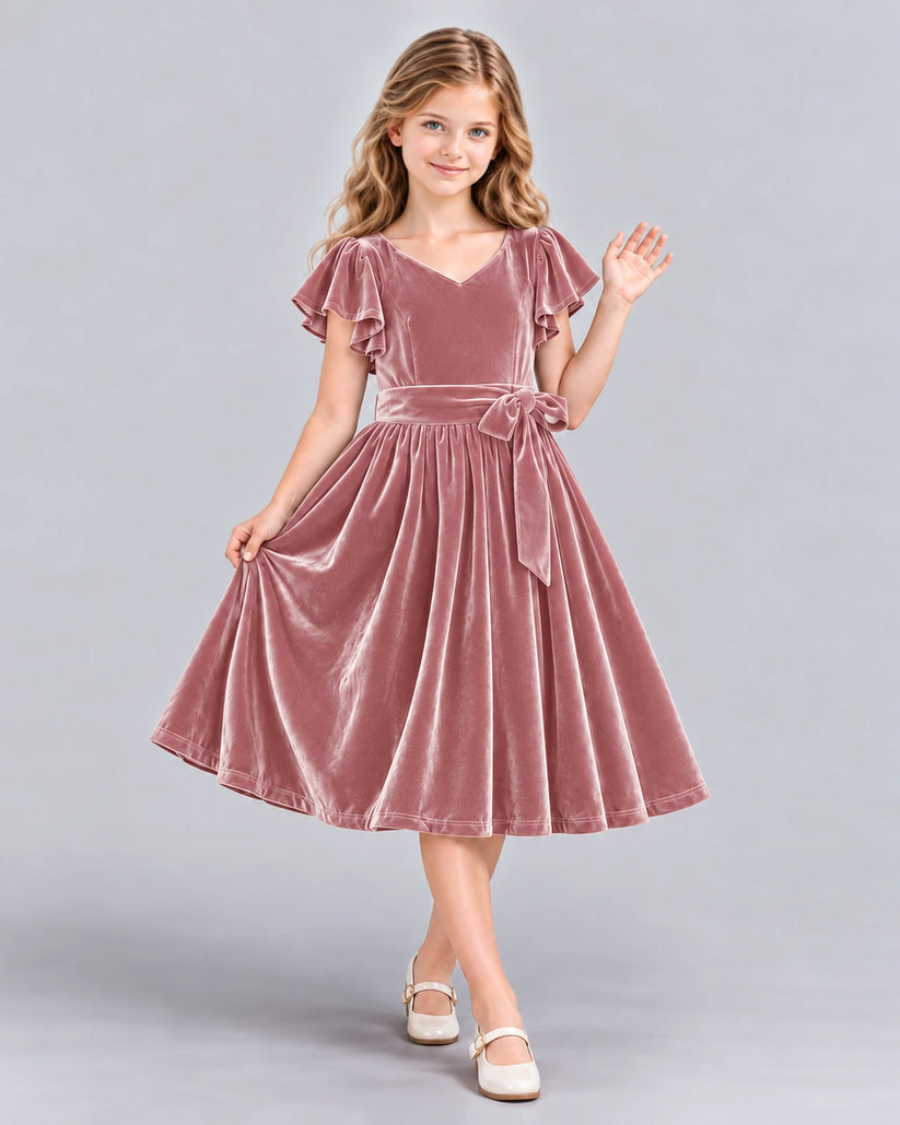 Dusty Rose A-line Girls Formal Dress Front
