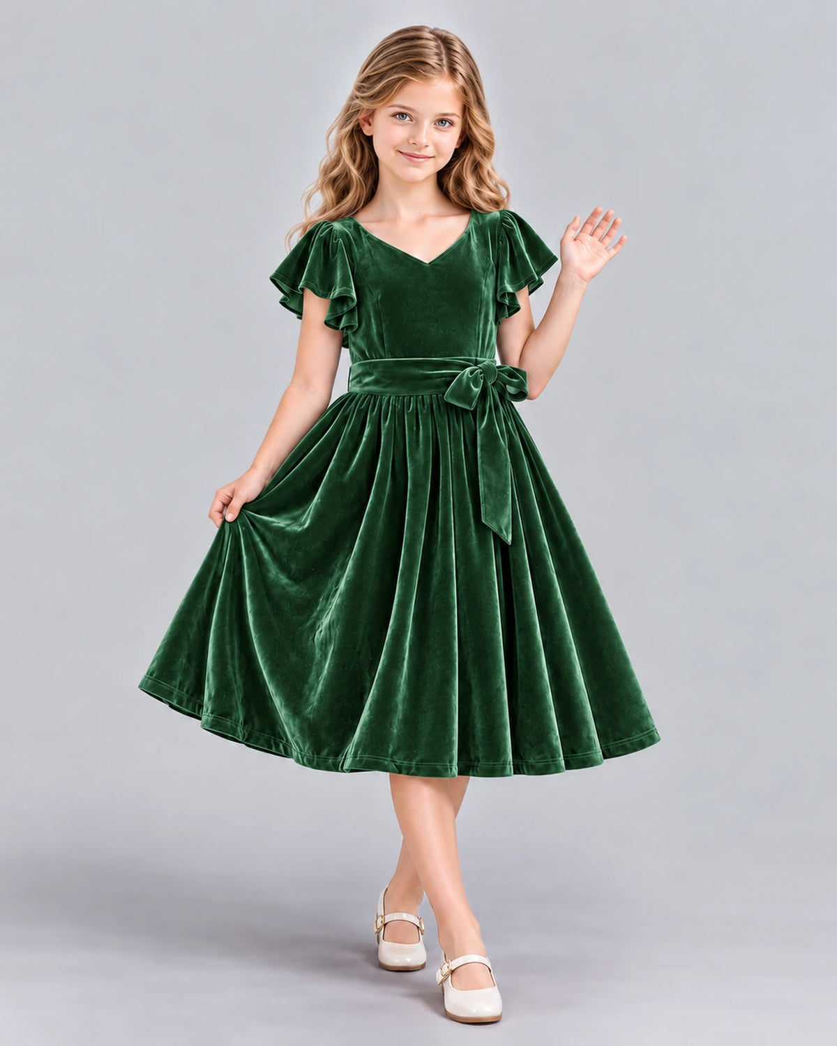 Emerald Green A-line Girls Formal Dress Front