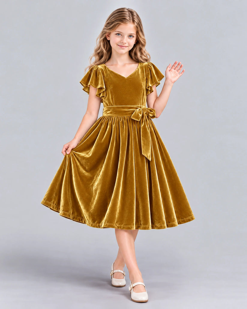 Gold A-line Girls Formal Dress Front