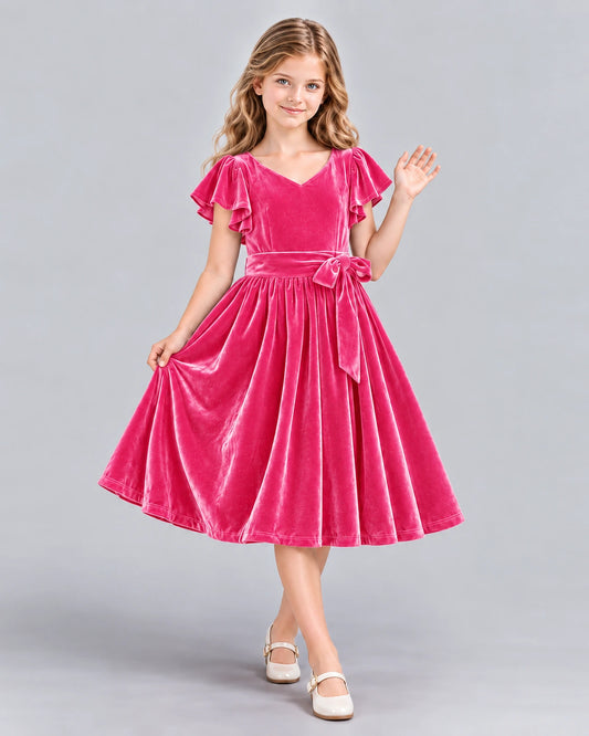 Hot Pink A-line Girls Formal Dress Front