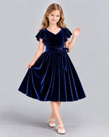 Navy Blue A-line Girls Formal Dress Front