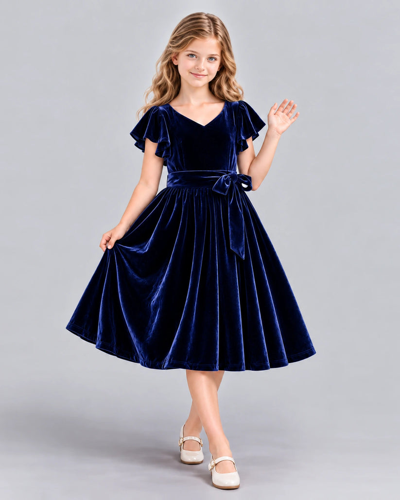 Navy Blue A-line Girls Formal Dress Front