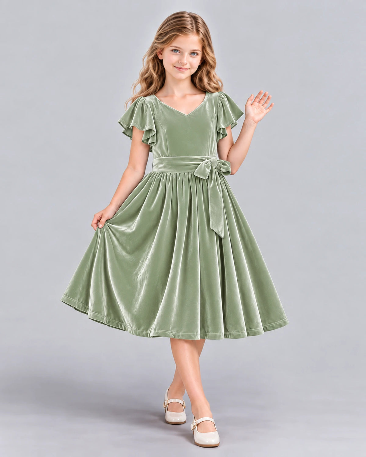 Sage Green A-line Girls Formal Dress Front