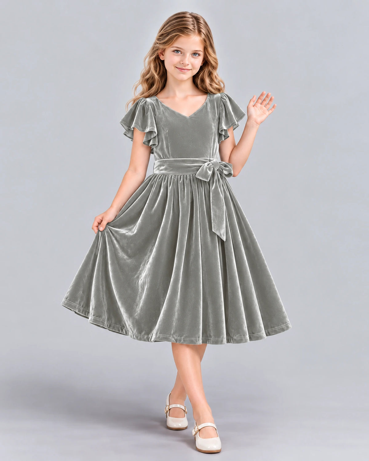 Silver A-line Girls Formal Dress Front
