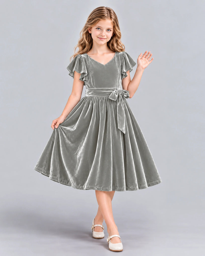 Silver A-line Girls Formal Dress Front