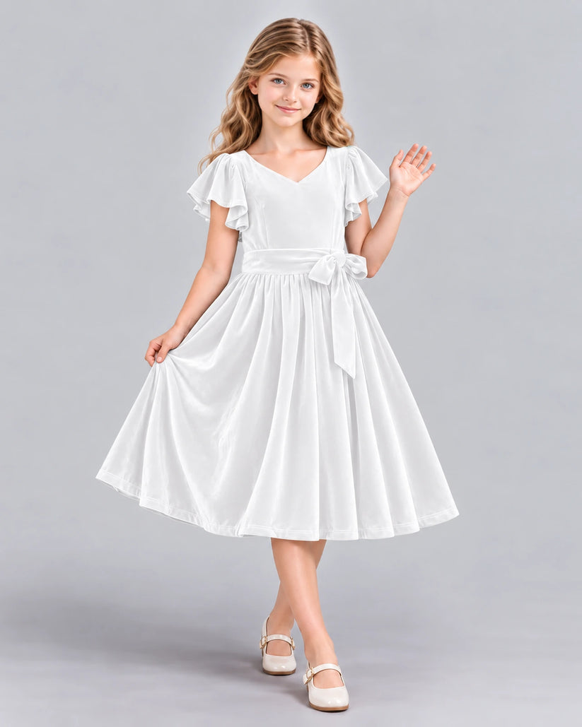 White A-line Girls Formal Dress Front