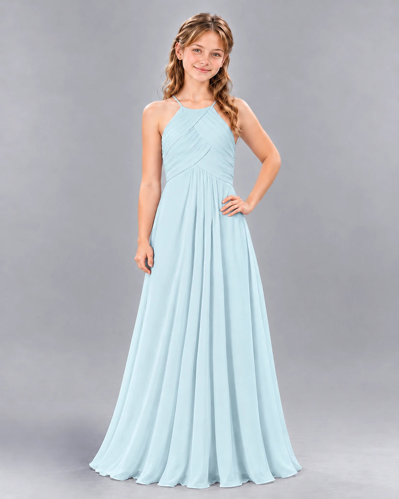 Baby Blue A-line Junior Bridesmaid Dress Front