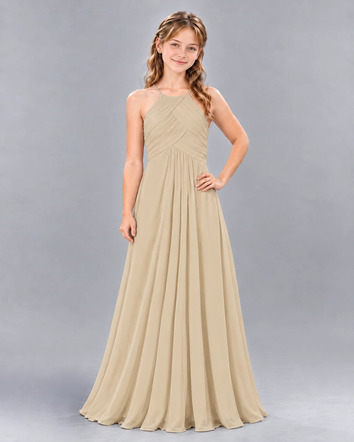 Champagne A-line Junior Bridesmaid Dress Front