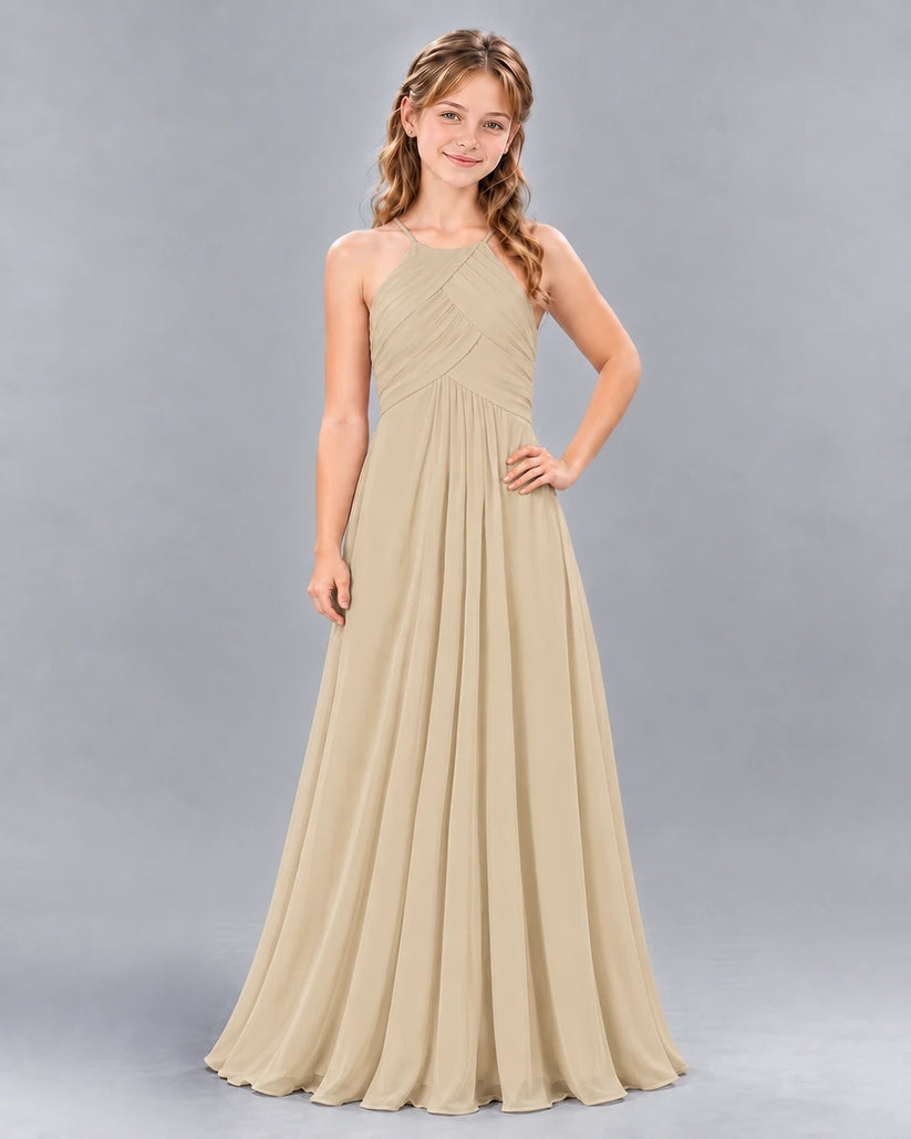 Champagne A-line Junior Bridesmaid Dress Front