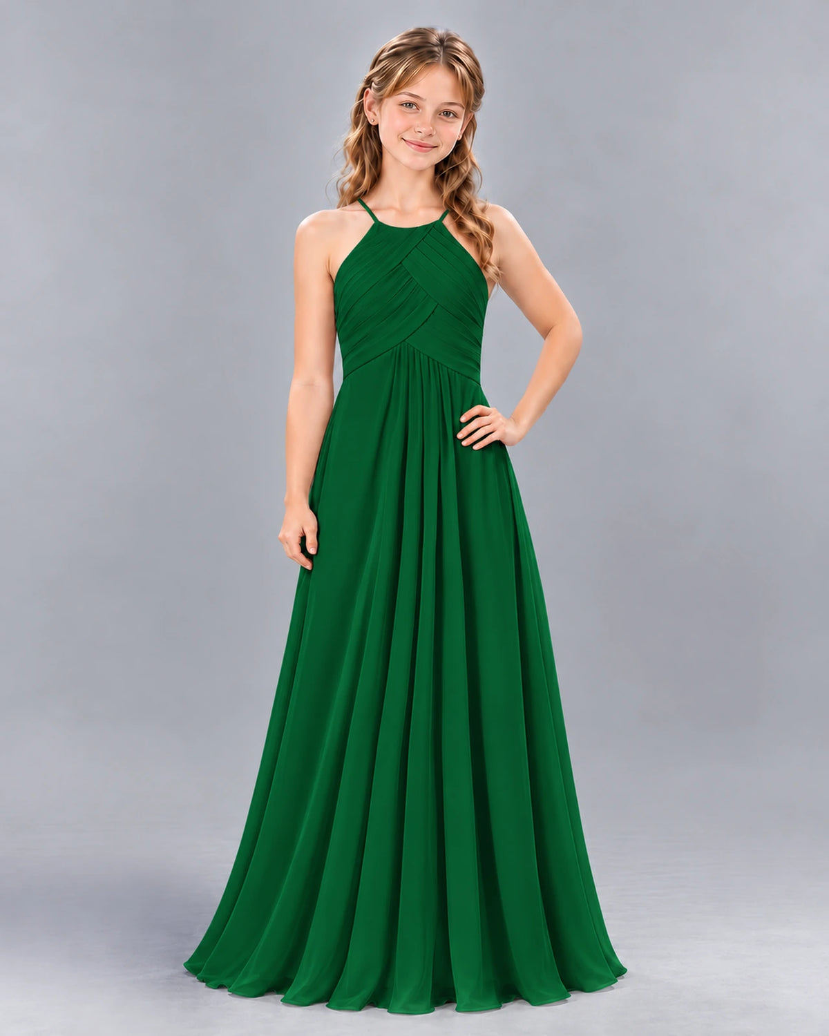 Dark Green A-line Junior Bridesmaid Dress Front